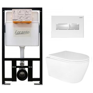 Инсталляция Loranto Prestige с унитазом Azario Uno и клавишей смыва Prestige Белый глянцевый 4551+AZ-2380+7520