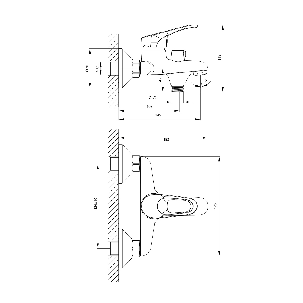 Смеситель для ванны Rossinka B35 Хром глянцевый B35-30 Смеситель для ванны Rossinka B35 Хром глянцевый B35-30 — изображение 2