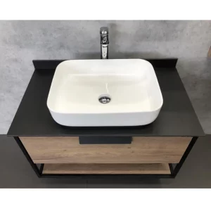 Тумба подвесная Comforty Кёльн 75 + раковина + черная столешница Дуб темный 00004149065CF Тумба подвесная Comforty Кёльн 75 + раковина + черная столешница Дуб темный 00004149065CF