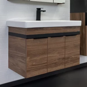 Тумба подвесная Comforty Соло 90 + раковина Дуб темно-коричневый 00-00010979CF