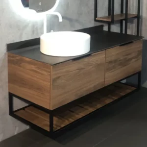 Тумба подвесная Comforty Порто 120 + раковина + черная столешница Дуб тёмно-коричневый 00-00000828CF