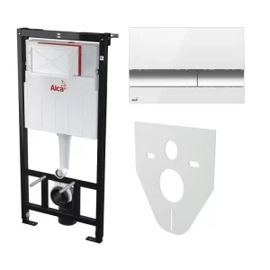 Инсталляция Alcadrain Sadromodul для скрытого монтажа унитаза с клавишей смыва и шумоизоляцией Хром / Белый SET 4v1 AM101/1120+ М1720-1-001