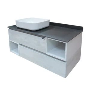 Тумба подвесная Comforty Прага 120 + раковина + антрацитовая столешница Дуб белый 00-00004131