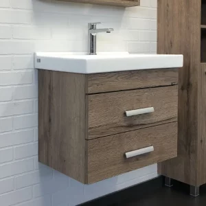 Тумба подвесная Comforty Никосия 60 + раковина Дуб темный 00-00008853CF