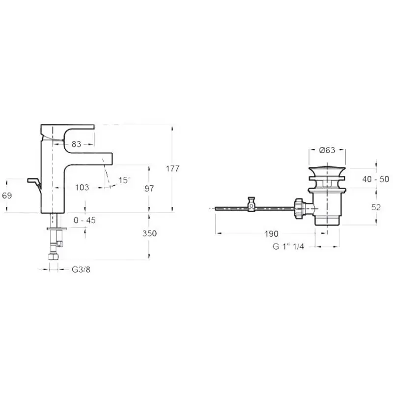 Смеситель для биде Jacob Delafon Strayt с донным клапаном E98338-CP Смеситель для биде Jacob Delafon Strayt с донным клапаном E98338-CP — изображение 2
