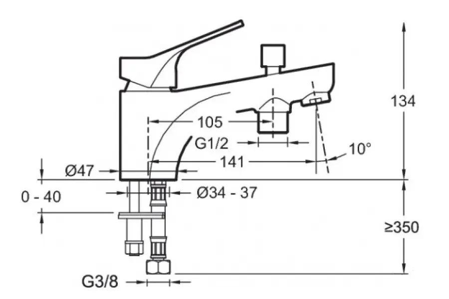 Смеситель на борт ванны Jacob Delafon Brive на 1 отверстие E75769-CP Смеситель на борт ванны Jacob Delafon Brive на 1 отверстие E75769-CP — изображение 2
