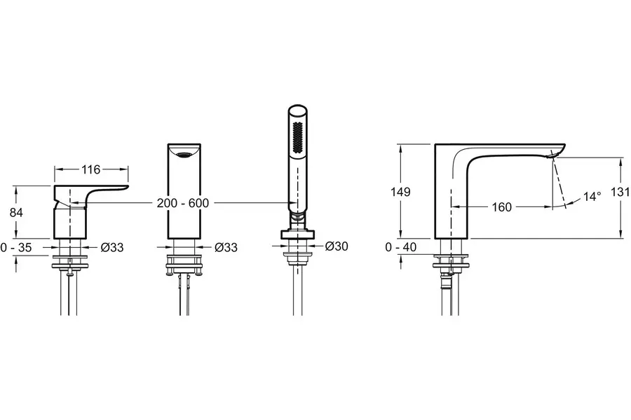 Смеситель на борт ванны Jacob Delafon Aleo на 3 отверстия E72292-CP Смеситель на борт ванны Jacob Delafon Aleo на 3 отверстия E72292-CP — изображение 2
