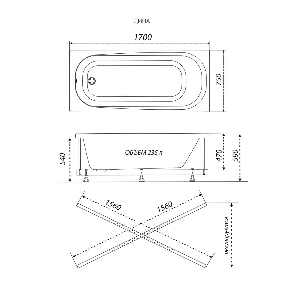 Ванна акриловая Triton Дина 170х75 Ванна акриловая Triton Дина 170х75 — изображение 3