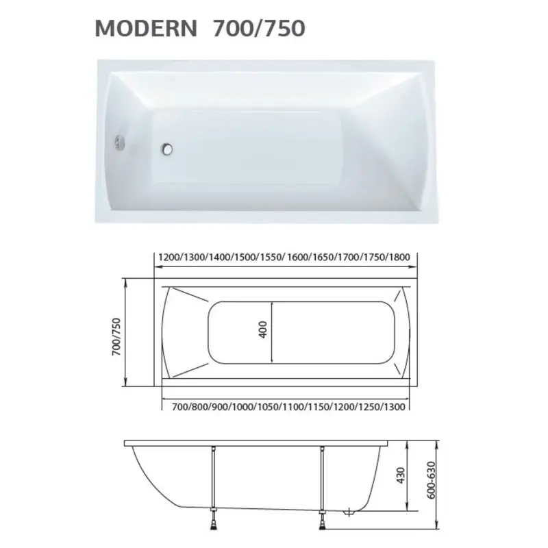 Ванна акриловая 1MarKa Modern 175х70 Белый 01мод17570 Ванна акриловая 1MarKa Modern 175х70 Белый 01мод17570 — изображение 4