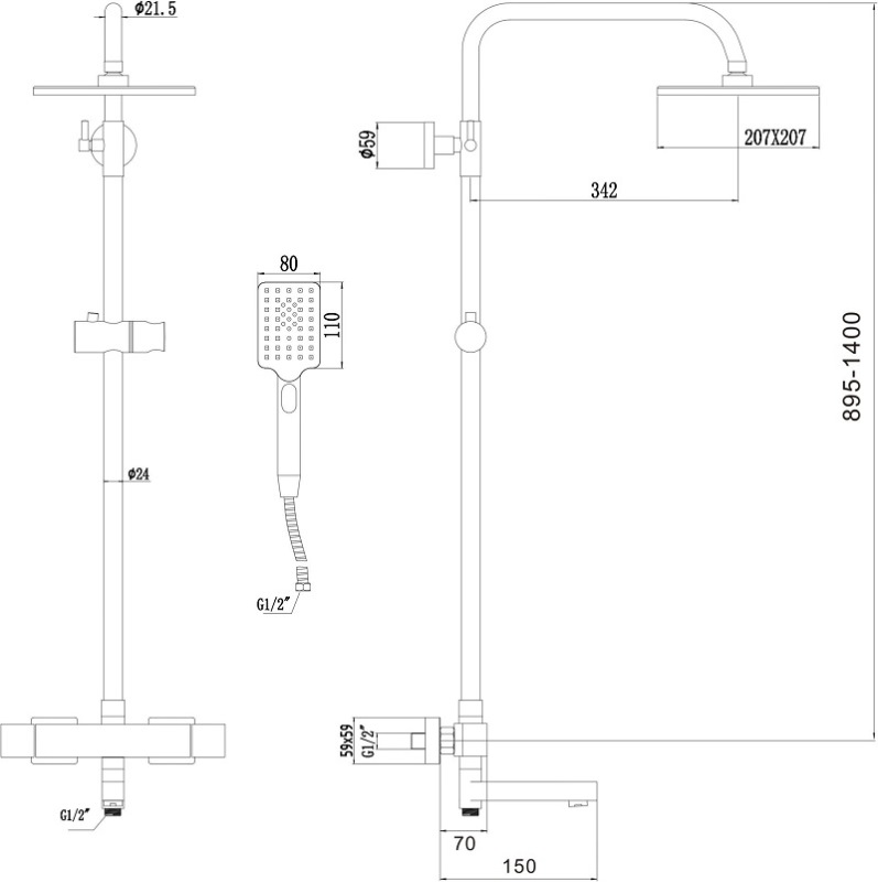 Душевая система Savol S-GR с изливом Черный матовый S-GR90C1-H Душевая система Savol S-GR с изливом Черный матовый S-GR90C1-H — изображение 2